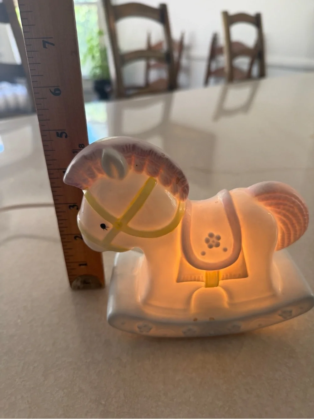 Enesco Ceramic Rocking Horse Night Light in White with Pink Accents